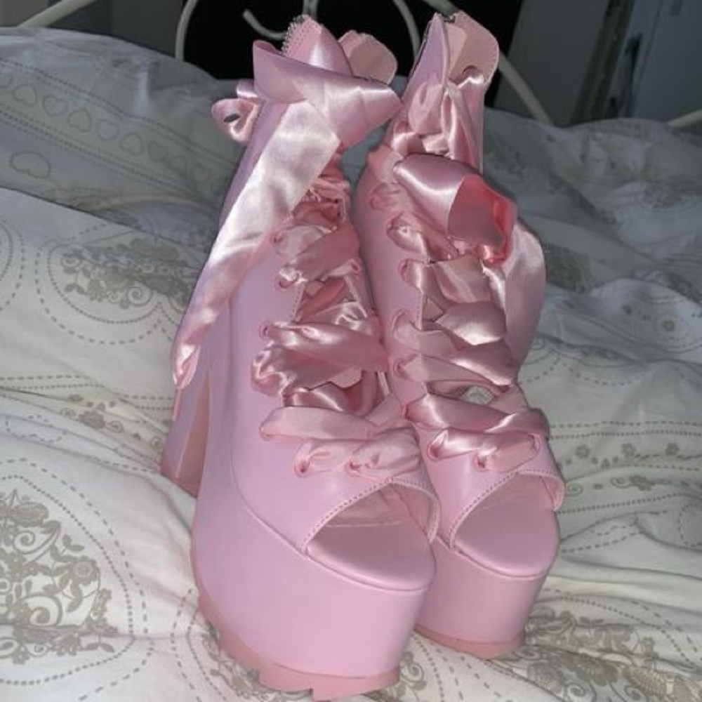 YRU pleasers stripper shoes ballerina lace up platforms heels